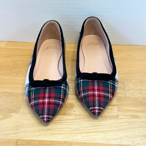 J Crew Pointed Bow Flats Snowy Tartan Plaid - Picture 1 of 9